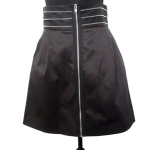 PARASUCO Women's Black Silver Zipper Front Triple Rows Waist Mini Skirt Size 8